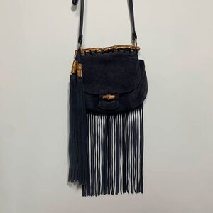 INZI Blue Suede Fringed Crossbody Purse